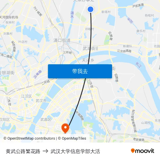 黄武公路繁花路 to 武汉大学信息学部大活 map