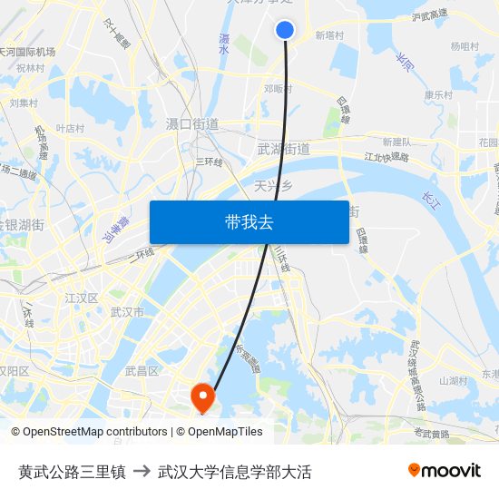 黄武公路三里镇 to 武汉大学信息学部大活 map
