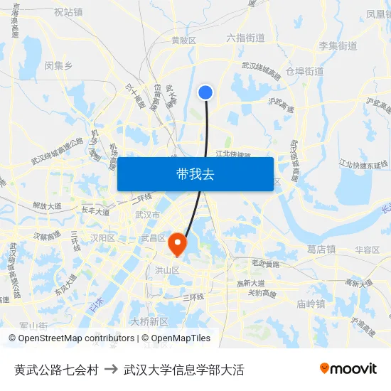 黄武公路七会村 to 武汉大学信息学部大活 map