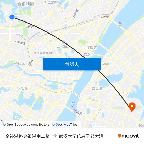 金银湖路金银湖南二路 to 武汉大学信息学部大活 map