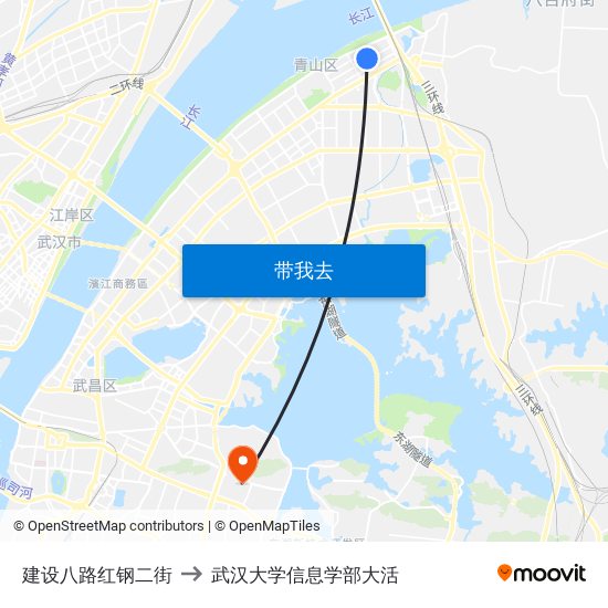 建设八路红钢二街 to 武汉大学信息学部大活 map