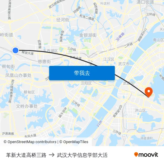 革新大道高桥三路 to 武汉大学信息学部大活 map