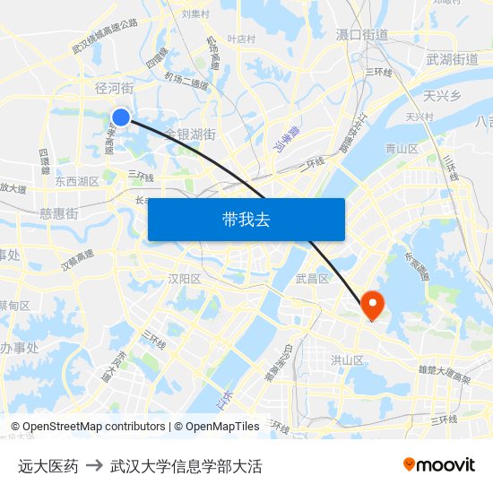 远大医药 to 武汉大学信息学部大活 map