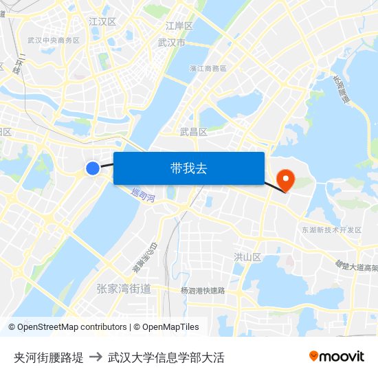 夹河街腰路堤 to 武汉大学信息学部大活 map