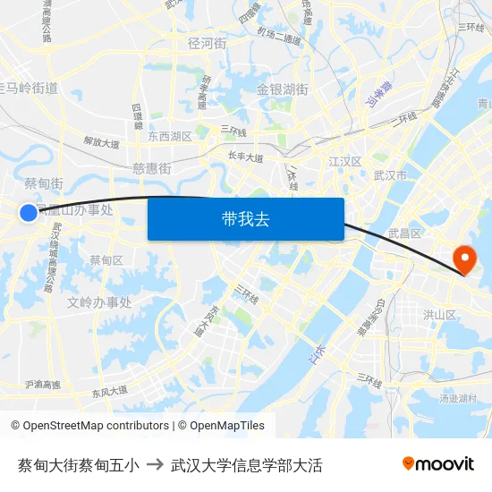 蔡甸大街蔡甸五小 to 武汉大学信息学部大活 map