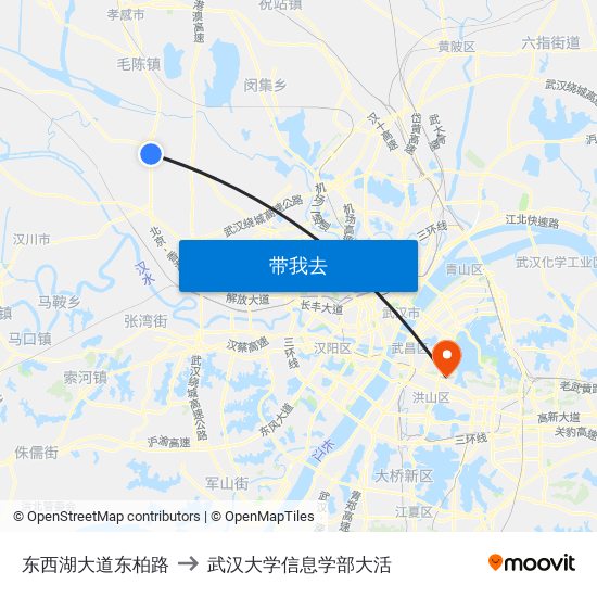 东西湖大道东柏路 to 武汉大学信息学部大活 map