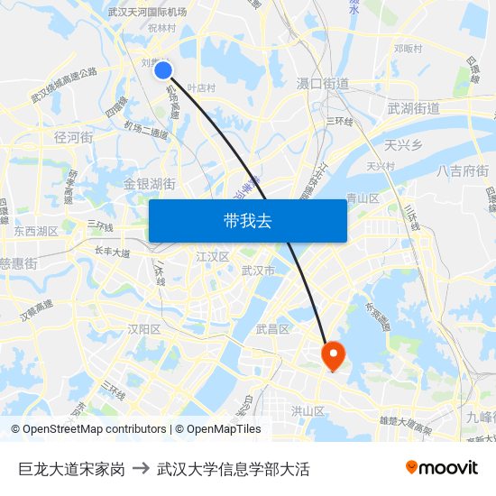 巨龙大道宋家岗 to 武汉大学信息学部大活 map