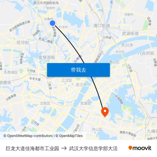 巨龙大道佳海都市工业园 to 武汉大学信息学部大活 map