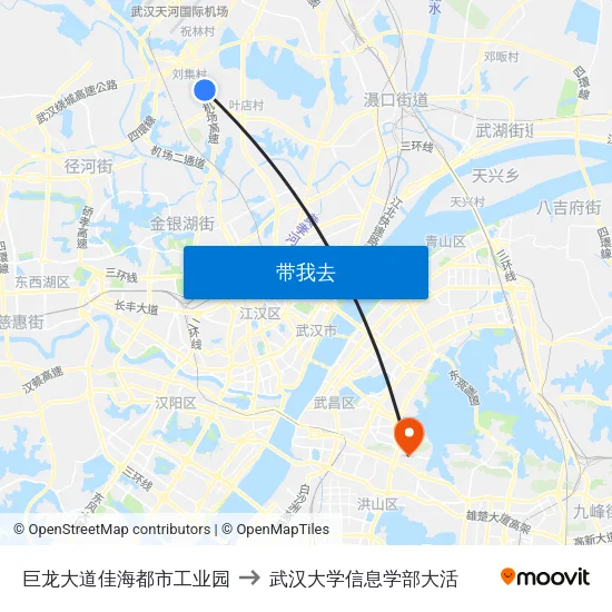 巨龙大道佳海都市工业园 to 武汉大学信息学部大活 map