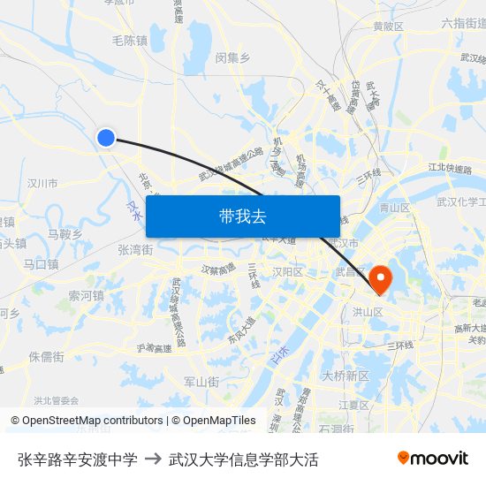 张辛路辛安渡中学 to 武汉大学信息学部大活 map