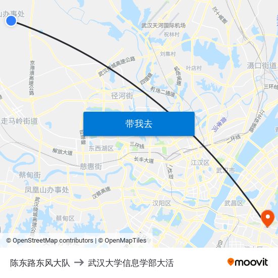 陈东路东风大队 to 武汉大学信息学部大活 map