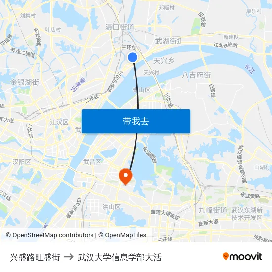 兴盛路旺盛街 to 武汉大学信息学部大活 map