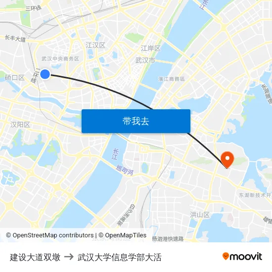 建设大道双墩 to 武汉大学信息学部大活 map