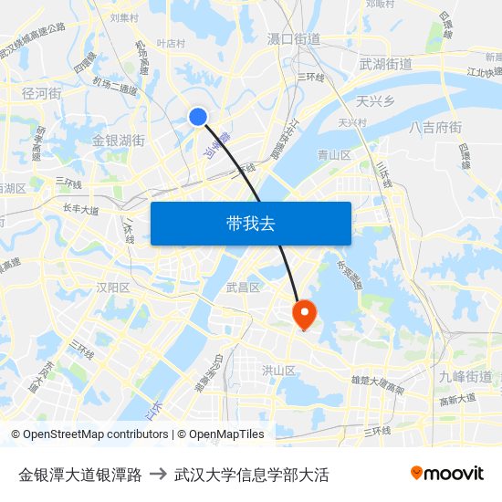 金银潭大道银潭路 to 武汉大学信息学部大活 map