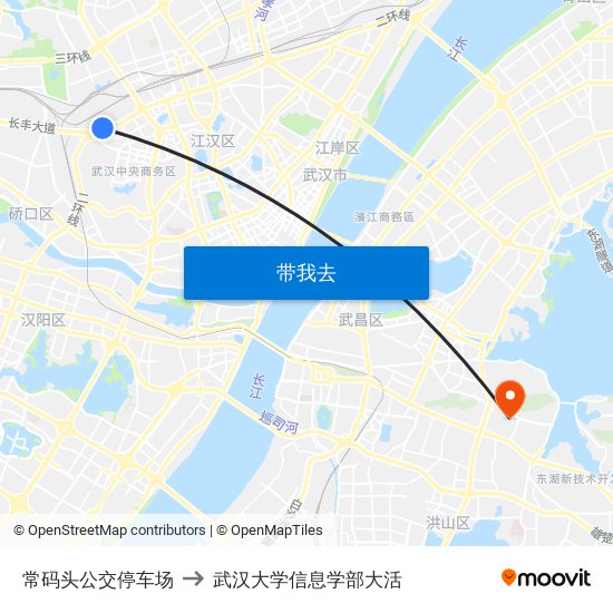 常码头公交停车场 to 武汉大学信息学部大活 map