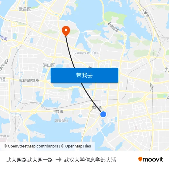 武大园路武大园一路 to 武汉大学信息学部大活 map