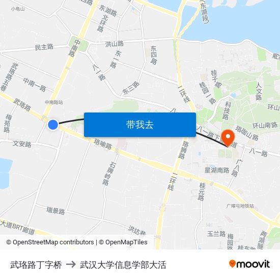 武珞路丁字桥 to 武汉大学信息学部大活 map