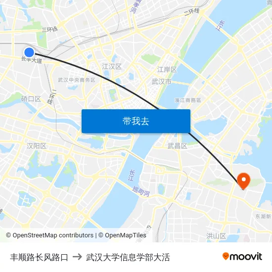丰顺路长风路口 to 武汉大学信息学部大活 map