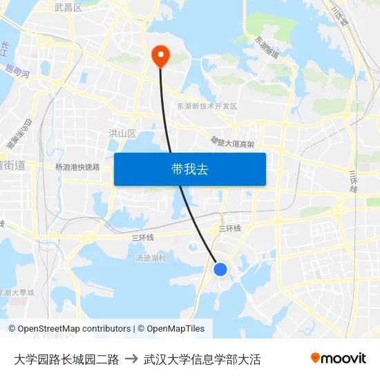 大学园路长城园二路 to 武汉大学信息学部大活 map