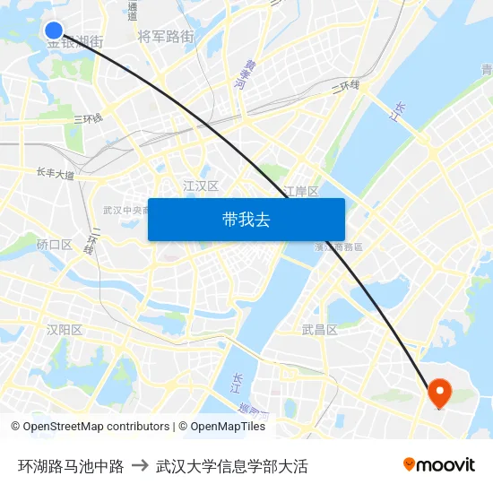 环湖路马池中路 to 武汉大学信息学部大活 map