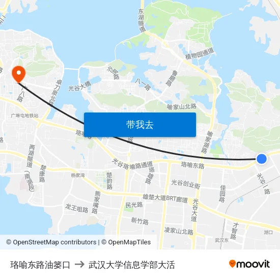 珞喻东路油篓口 to 武汉大学信息学部大活 map