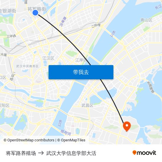 将军路养殖场 to 武汉大学信息学部大活 map