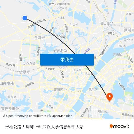 张柏公路大周湾 to 武汉大学信息学部大活 map