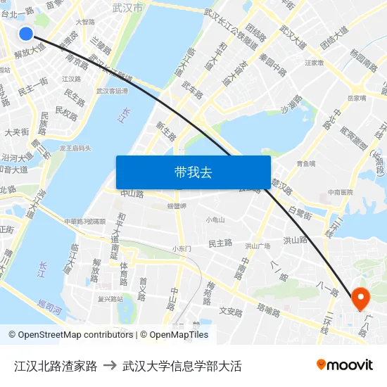 江汉北路渣家路 to 武汉大学信息学部大活 map