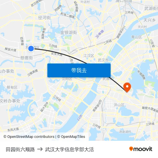 田园街六顺路 to 武汉大学信息学部大活 map