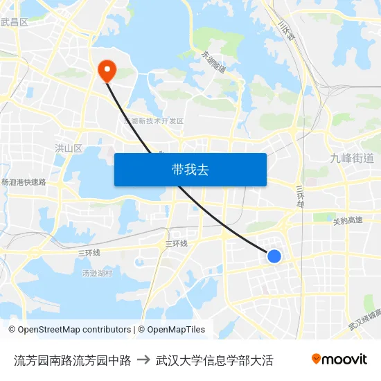 流芳园南路流芳园中路 to 武汉大学信息学部大活 map