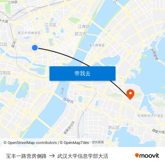 宝丰一路营房侧路 to 武汉大学信息学部大活 map