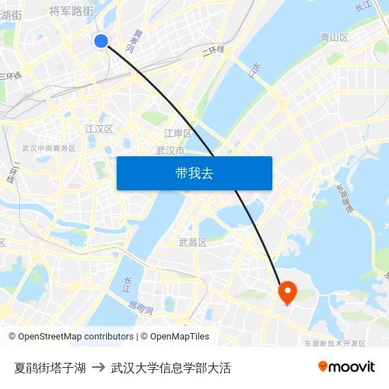 夏鹃街塔子湖 to 武汉大学信息学部大活 map