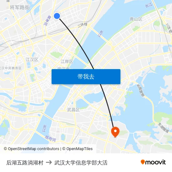 后湖五路淌湖村 to 武汉大学信息学部大活 map