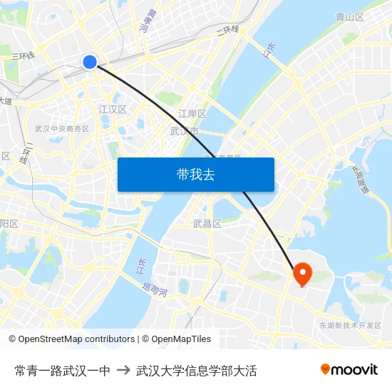 常青一路武汉一中 to 武汉大学信息学部大活 map