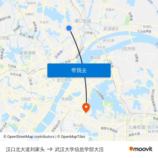 汉口北大道刘家头 to 武汉大学信息学部大活 map