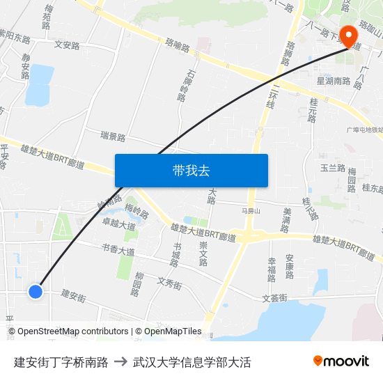 建安街丁字桥南路 to 武汉大学信息学部大活 map