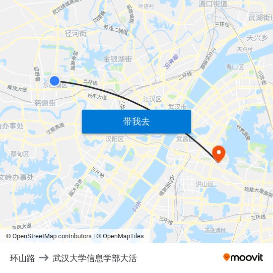 环山路 to 武汉大学信息学部大活 map