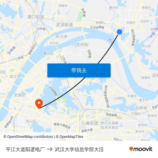 平江大道阳逻电厂 to 武汉大学信息学部大活 map