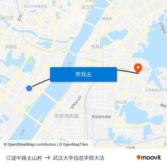 江堤中路太山村 to 武汉大学信息学部大活 map