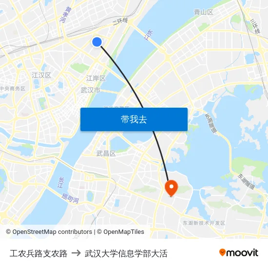 工农兵路支农路 to 武汉大学信息学部大活 map