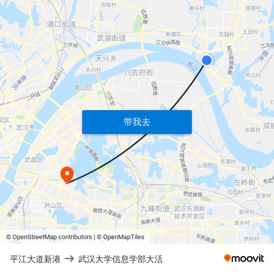 平江大道新港 to 武汉大学信息学部大活 map