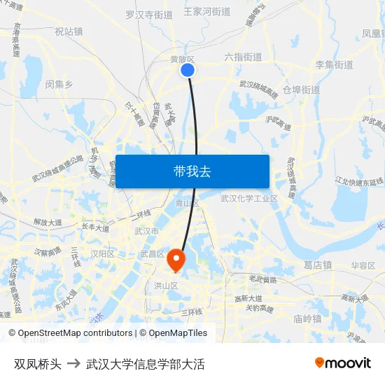 双凤桥头 to 武汉大学信息学部大活 map