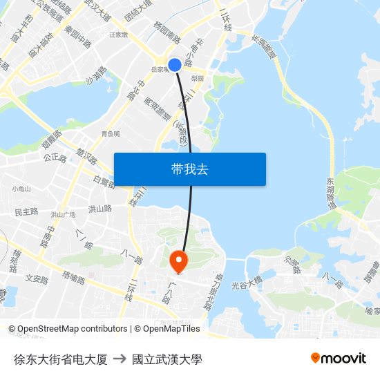 徐东大街省电大厦 to 國立武漢大學 map