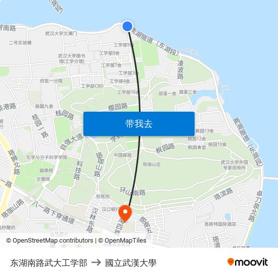 东湖南路武大工学部 to 國立武漢大學 map