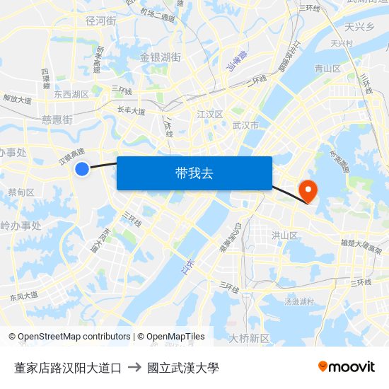 董家店路汉阳大道口 to 國立武漢大學 map