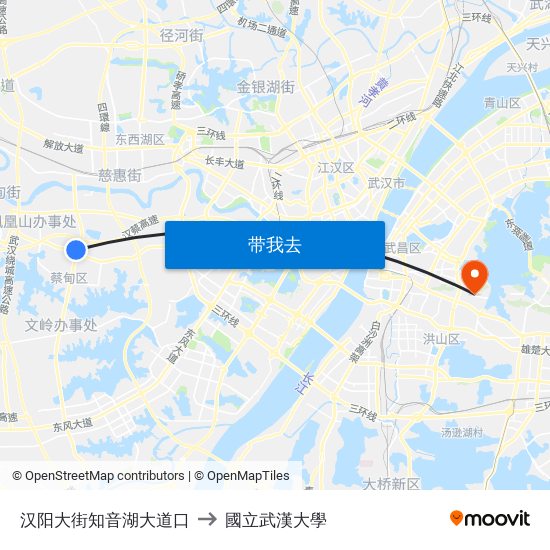 汉阳大街知音湖大道口 to 國立武漢大學 map