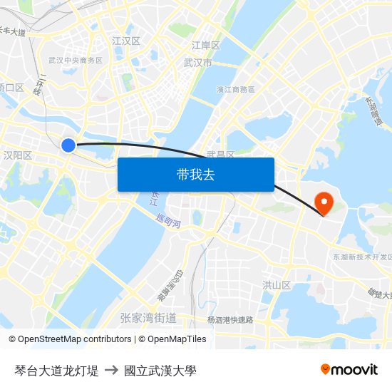 琴台大道龙灯堤 to 國立武漢大學 map