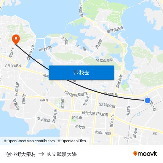 创业街大秦村 to 國立武漢大學 map