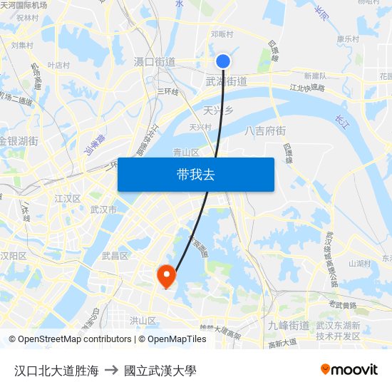 汉口北大道胜海 to 國立武漢大學 map