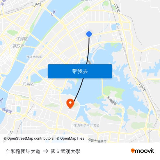 仁和路团结大道 to 國立武漢大學 map